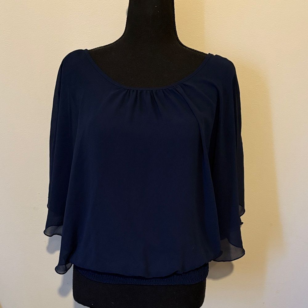 A. Byer Navy Blue Chiffon Blouse